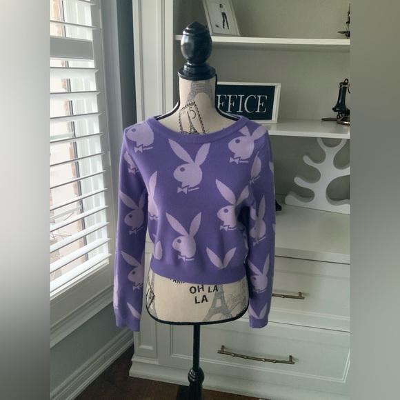 PLAYBOY Purple Knit Graphic Sweater Women’s Size Small - Picture 12 of 12